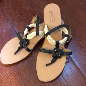 Hunter brand navy leather sandal with rope detail